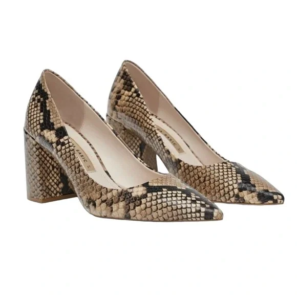 Zara Shoes Zara Snakeskin Pointed Toe Chunky Block Heels 37 65